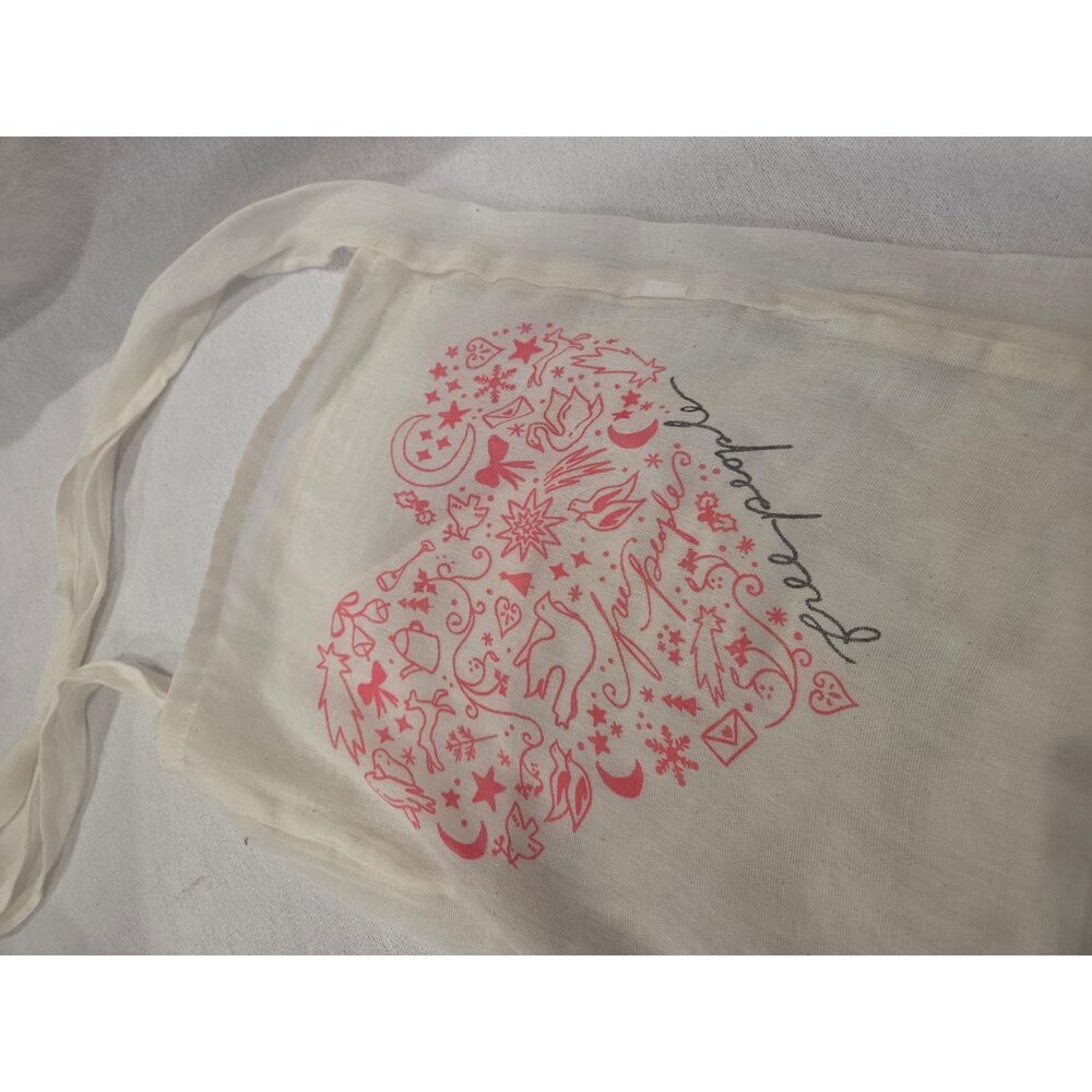 Free People Linen Tote Bag Pink Heart Graphic Doodle Resuable Market Shopping - Picture 3 of 4